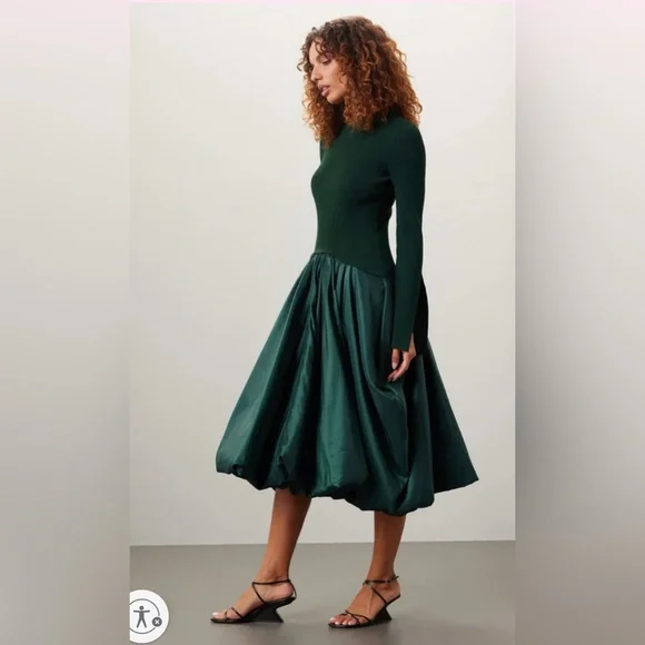Elegant Dark Green Long Sleeve Dress - Picture 2 of 11